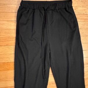 Black Wide Leg Drawstring Lounge Pants Elastic Waist Pockets Medium